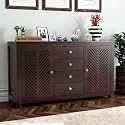 Solid Sheesham Wood Wooden Storage Cabinet with 4 Shelves 4 Drawer &amp; 2 Door | Sideboard Cabinet for Bedroom Living Room Storage Solution | (Cairo, Walnut Finish)