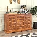 Solid Sheesham Wood Wooden Storage Cabinet with 4 Drawers 4 Shelves &amp; 2 Door | Sideboard Cabinet for Bedroom Living Room Storage Solution | (Oxnard, Honey Finish)