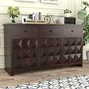 Solid Sheesham Wood Wooden Storage Cabinet with 3 Drawers 3 Shelves &amp; 3 Door | Sideboard Cabinet for Bedroom Living Room Storage Solution | (Diego, Walnut Finish)