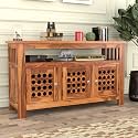 Solid Sheesham Wooden Sideboard Cabinet with 3 Door &amp; 6 Shelves - Chest of Drawers Wooden Drawer Storage Cabinet for Bedroom Living Room Storage (Carla, Honey Finish)