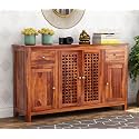 Solid Sheesham Wood Wooden Cabinet Sideboard with 2 Drawers and 4-Door Storage Storage for Your Living Room, Bedroom Storage (Shay, Honey Finish)
