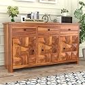 Solid Sheesham Wood Wooden Storage Cabinet with 3 Drawers 3 Shelves &amp; 3 Door | Sideboard Cabinet for Bedroom Living Room Storage Solution | (Diego, Honey Finish)