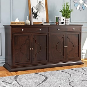 solid sheesham wooden sideboard cabinet for living room with 2 drawers amp 4 shelves - wooden drawer storage cabinet for bedroom home storage chandler walnut finish