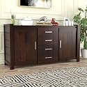 Solid Sheesham Wooden Sideboard Cabinet for Living Room with 4 Drawers &amp; 4 Shelves - Wooden Drawer Storage Cabinet for Bedroom Home Storage (Giana, Walnut Finish)