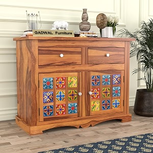 solid wood 2 drawer and 2 door chest of drawer amp sideboard storage cabinet for living room bedroom kitchen home inaya honey finish