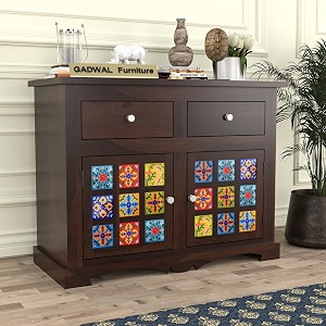 solid wood 2 drawer and 2 door chest of drawer amp sideboard storage cabinet for living room bedroom kitchen home inaya walnut finish