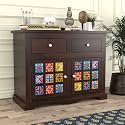 Solid Wood 2 Drawer and 2 Door Chest of Drawer & Sideboard Storage Cabinet for Living Room Bedroom Kitchen Home (Inaya, Walnut Finish)