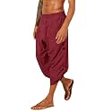 Gafeng Mens Linen Harem Capri Pants Drawstring 3/4 Shorts Casual Beach Yoga Hippie Thai Pants