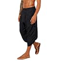 Gafeng Mens Linen Harem Capri Pants Drawstring 3/4 Shorts Casual Beach Yoga Hippie Thai Pants