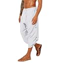 Gafeng Mens Linen Harem Capri Pants Drawstring 3/4 Shorts Casual Beach Yoga Hippie Thai Pants