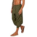 Gafeng Mens Linen Harem Capri Pants Drawstring 3/4 Shorts Casual Beach Yoga Hippie Thai Pants