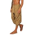 Gafeng Mens Linen Harem Capri Pants Drawstring 3/4 Shorts Casual Beach Yoga Hippie Thai Pants