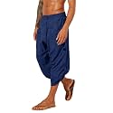 Gafeng Mens Linen Harem Capri Pants Drawstring 3/4 Shorts Casual Beach Yoga Hippie Thai Pants