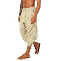 Gafeng Mens Linen Harem Capri Pants Drawstring 3/4 Shorts Casual Beach Yoga Hippie Thai Pants