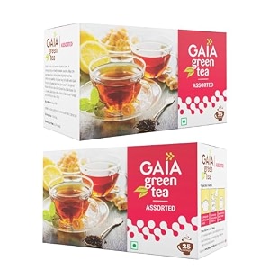 gaia assorted green tea - 25 tea bags pack of 2 discover the variety of refreshing flavors of green tea with assorted collection of five flavors 210 gram