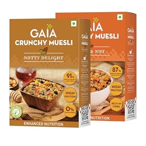 gaia crunchy muesli combo pack fruit amp nut400 gm and nutty delight400 gm - elevate your breakfast with wholesome goodness variety and nutritional benefits super saver pack