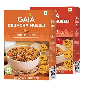 gaia crunchy muesli combo pack fruit and nut 400 gm and real fruit 400 gm super saver pack
