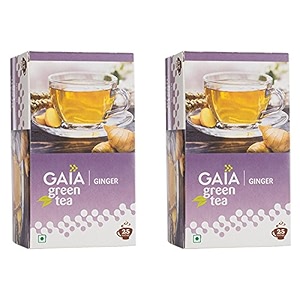 gaia ginger green tea  relieves sore throat  25 tea bags  weight loss  boost metabolic rate  anti-aging  high antioxidant activity  improves immunity pack of 2