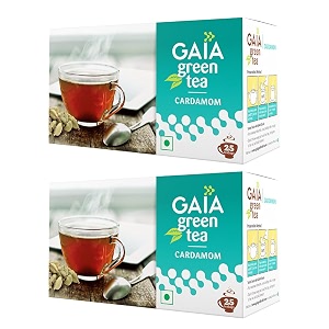 gaia green tea - cardamom flavored metabolism boost antioxidant-rich - enhances blood circulation supports weight loss facilitates detox - 2x25 tea bags
