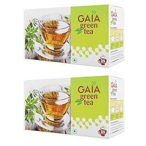gaia green tea bags pack of 2 25 tea bags each total 50 bags  rich in antioxidants  supports weight management amp immunity  natural detox green tea  zero calories