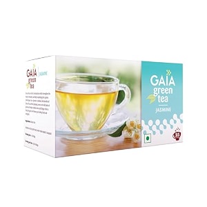 gaia jasmine green tea  contains real jasmine extracts  calming and stress relieving  improves mood  weight loss  boost metabolic rate  lower blood sugar levels  anti-aging25 tea bags