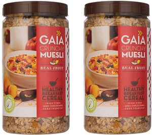 gaia real fruit crunchy muesli 1 kg jar pack of 2 plastic bottle 2 x 1 kg