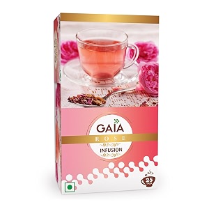 gaia rose infusion tea  amazing aroma  awesome flavor with rich taste  healthy choice for morning tea boost metabolic rate  anti-aging100 gm 25 sachets