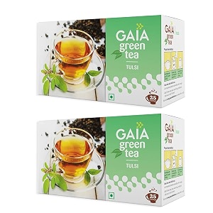 gaia tulsi green tea 25 tea bagsantioxidantsbuild immunityfight infectionsimproving metabolismdetoxifying the bodyregular consumption supports weight loss 220 gram pack of-2