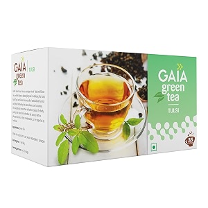 gaia tulsi green tea - organic nutrient-rich antioxidant beverage for weight loss stress relief anti-aging and immune support nutrient-packed aids in digestion 25 tea bags