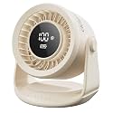 Gaiatop Desk Fan with Touch Control, 4000mAh Battery, 5 Speeds Ultra Quiet Bedroom Fan with LED Display, 90° Tilt, 7.7 Inch USB-C Rechargeable Desktop Fan for Dorm Office Room Home Office, Beige