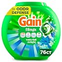 Gain Flings Liquid Washing Detergent Pods, Now with Odor Defense + Color Guard, Waterfall Delight Scent, 4-In-1 liquid laundry detergent pacs, clean &amp; fresh, 76 Count (Packaging May Vary)
