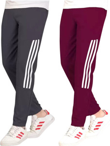 GAJVU Striped Men Grey Maroon White Track