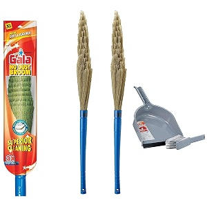 gala dust go floor virgin plastic and special brush set with dustpan assorted  gala no dust floor broom  synthetically engineered bristles  blue  pack of 2