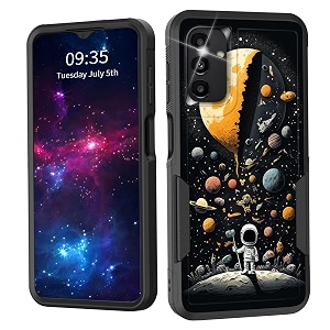 for galaxy a14 5g casedual layer shockproof heavy duty full body protection tough rugged durable protective cell phone cover for samsung galaxy a14 5g 66 inch 2023astronaut planet moon