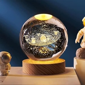 galaxy crystal ball night light 24 inch glass ball night led lamp with woodern base decorations gifts for men women kids boys girls teens galaxy light