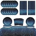 Galaxy Party Supplies Serves 24 Starry Night Party Paper Plates Napkins Space Theme Tablecloth Set Tableware Kit for Kids Birthday Party Baby Shower Dec