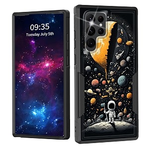 for galaxy s22 ultra casedual layer shockproof heavy duty full body protection tough rugged durable protective cell phone cover for samsung galaxy s22 ultra 6834astronaut planet moon