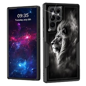 for galaxy s22 ultra casedual layer shockproof heavy duty full body protection tough rugged durable protective cell phone cover for samsung galaxy s22 ultra 6834lion face