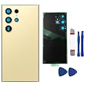 Galaxy S24 Ultra Back Glass Replacement for Samsung Galaxy S24 Ultra 5G Back Glass Cover with Pre-Installed Camera Lens and Adhesive + Repair Tool Kits (Yellow Gold)