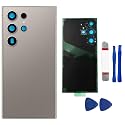 Galaxy S24 Ultra Back Glass Replacement for Samsung Galaxy S24 Ultra 5G Back Glass Cover with Pre-Installed Camera Lens and Adhesive + Repair Tool Kits (Light Gray) Type-C Convertor