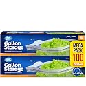 Gallon Storage Bags, Double Zipper Seal - 100 Count, Reusable Thick Food Plastic Storage Bags - Microwave-Safe, Zero BPA - Resealable Containers for Lunch, Snacks, Meals - 2 Boxes