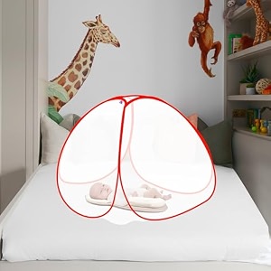 foldable baby mosquito net for 0 to 36 months year old baby with 3ft x 3ft x 25ft size orange