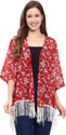 Galwiz Women Straight 3/4th Sleeve Maroon Shrug