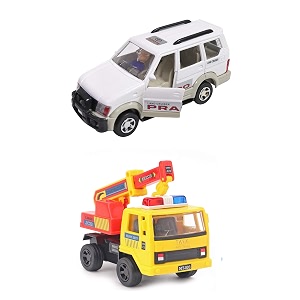 combo toys of prado car white and crane toys  pull back action toys  set of 2 multicolor medium