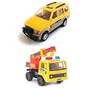 Combo Toys of Prado Car Yellow and Crane Toys | Pull Back Action Toys | Set of 2, Multicolor, Medium