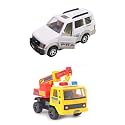 Combo Toys of Prado Car White and Crane Toys | Pull Back Action Toys | Set of 2, Multicolor, Medium