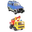 Combo Toys of Prado Car Blue and Crane Toys | Pull Back Action Toys | Set of 2