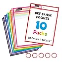 GAMENOTE 10 Pack Dry Erase Pockets, 10x14 Reusable Sleeves, 10 Colors