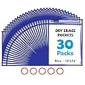GAMENOTE 30 Pack Dry Erase Pockets, 10x14 Reusable Sleeves, Blue
