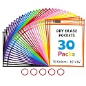 GAMENOTE 30 Pack Dry Erase Pockets, 10x14 Reusable Sleeves, 10 Colors
